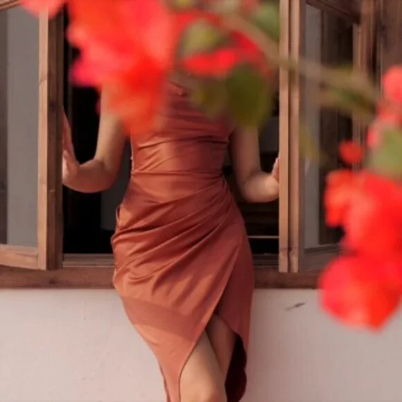 Satin Slip Dress Elegant Minimal Chic Evening Party Wear Adjustable Straps - Picture 7 of 8